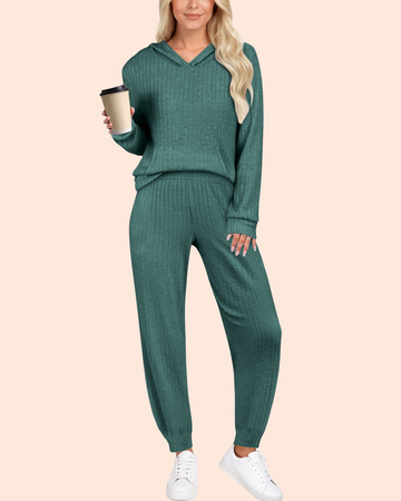 UVN Two Piece Outfits for Women Long Sleeve Hoodies Tops And Pants Pajamas Sets Casual Fall Winter Lounge Set with Pockets