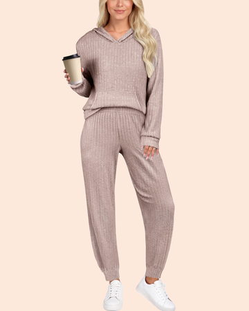 UVN Two Piece Outfits for Women Long Sleeve Hoodies Tops And Pants Pajamas Sets Casual Fall Winter Lounge Set with Pockets