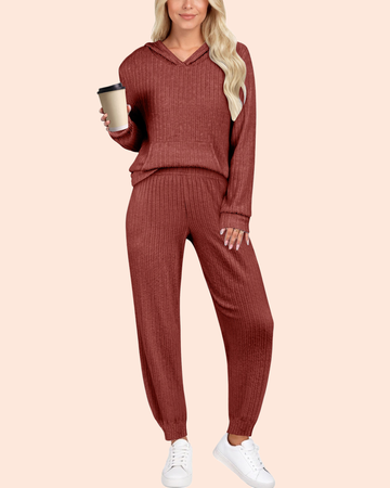 UVN Two Piece Outfits for Women Long Sleeve Hoodies Tops And Pants Pajamas Sets Casual Fall Winter Lounge Set with Pockets