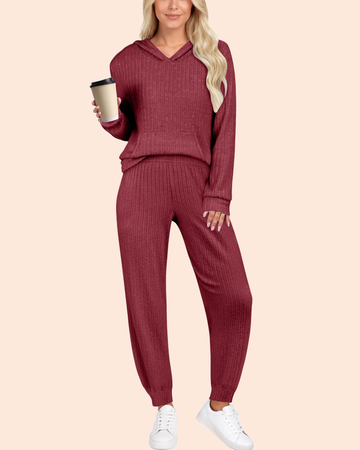 UVN Two Piece Outfits for Women Long Sleeve Hoodies Tops And Pants Pajamas Sets Casual Fall Winter Lounge Set with Pockets