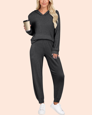 UVN Two Piece Outfits for Women Long Sleeve Hoodies Tops And Pants Pajamas Sets Casual Fall Winter Lounge Set with Pockets
