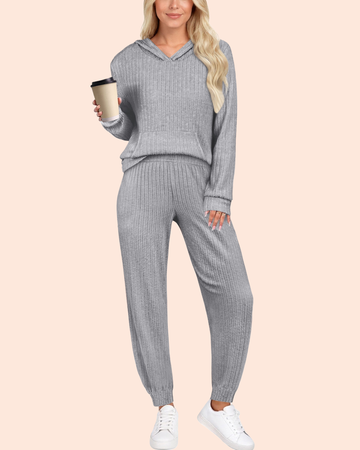 UVN Two Piece Outfits for Women Long Sleeve Hoodies Tops And Pants Pajamas Sets Casual Fall Winter Lounge Set with Pockets