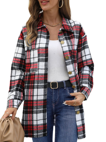 UVN Flannel Plaid Shirts for Women Shacket Jacket Long Sleeve Button Down Shirt Coats Top