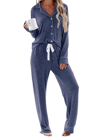 UVN Womens Pajama Sets Long Sleeve Top and Long Pants Soft Pjs Sleepwear Ladies Button Down Lounge Set