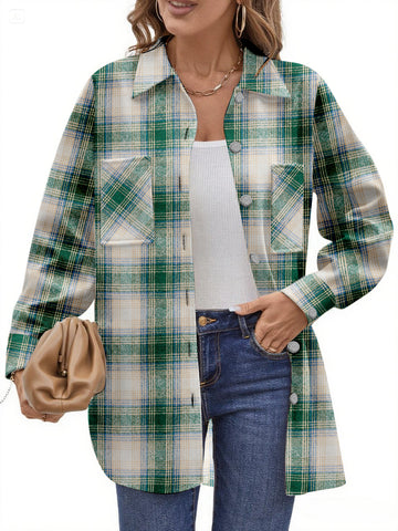 UVN Flannel Plaid Shirts for Women Shacket Jacket Long Sleeve Button Down Shirt Coats Top
