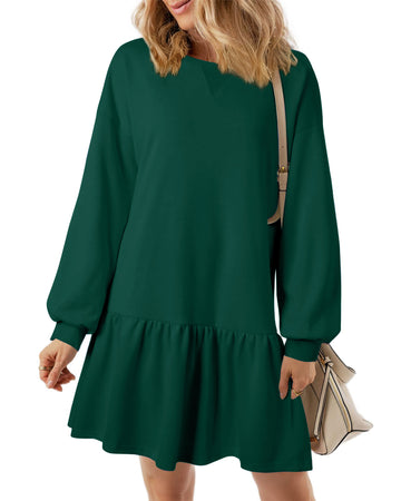 UVN Fall Dresses for Women Winter Long Sleeve Crewneck Oversized Casual Pullover Patchwork Sweatshirt Dress