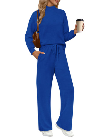 UVN Outfit Sets for Women Fall Winter Long Sleeve Tops And Long Pants Sweatsuits Casual 2 Piece Tracksuit Lounge Set