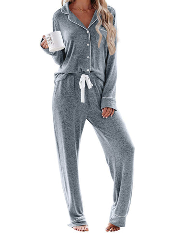 UVN Womens Pajama Sets Long Sleeve Top and Long Pants Soft Pjs Sleepwear Ladies Button Down Lounge Set
