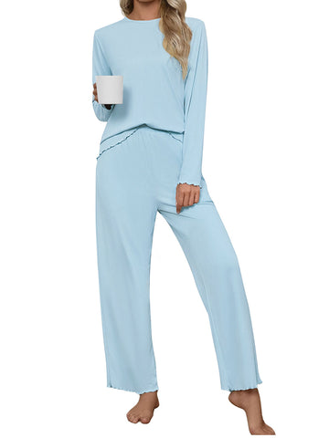 UVN Fall Womens 2 Piece Pajamas Set Loungewear Long Sleeve Tops and Pants Soft Lounge Sets