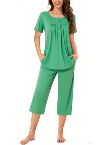 UVN Womens Pajama Sets Short Sleeve Crewneck Tops and Capri Pant Lounge Set Ladies Pjs Sleepwear Loungewear 2 Piece Outfit