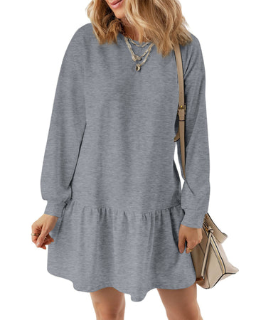 UVN Fall Dresses for Women Winter Long Sleeve Crewneck Oversized Casual Pullover Patchwork Sweatshirt Dress