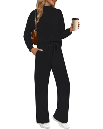 UVN Outfit Sets for Women Fall Winter Long Sleeve Tops And Long Pants Sweatsuits Casual 2 Piece Tracksuit Lounge Set