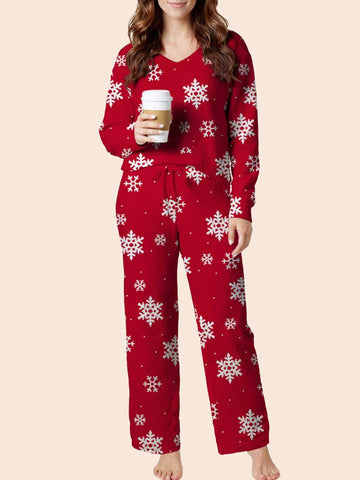 UVN Winter Pajama for Women Sweater Set Ladies V neck Tops and Long Pants Warm 2 Piece Loungewear