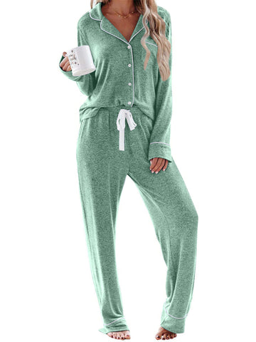UVN Womens Pajama Sets Long Sleeve Top and Long Pants Soft Pjs Sleepwear Ladies Button Down Lounge Set