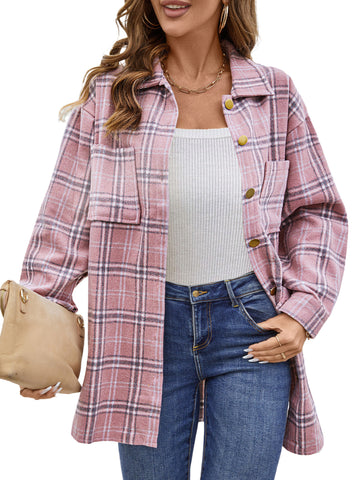 UVN Flannel Plaid Shirts for Women Shacket Jacket Long Sleeve Button Down Shirt Coats Top