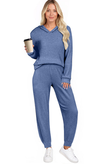 UVN Two Piece Outfits for Women Long Sleeve Hoodies Tops And Pants Pajamas Sets Casual Fall Winter Lounge Set with Pockets