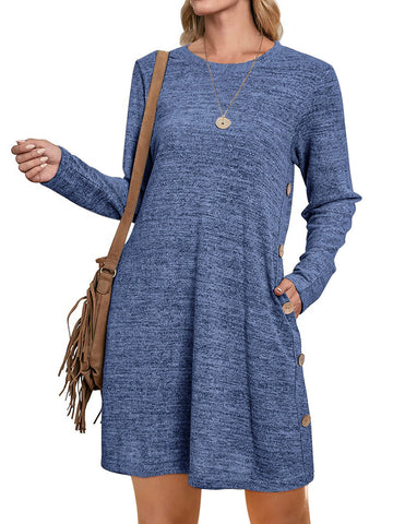 UVN Fall Dresses for Women Long Sleeve Casual Winter Dress with Pockets Buttons Side Tunic Dress