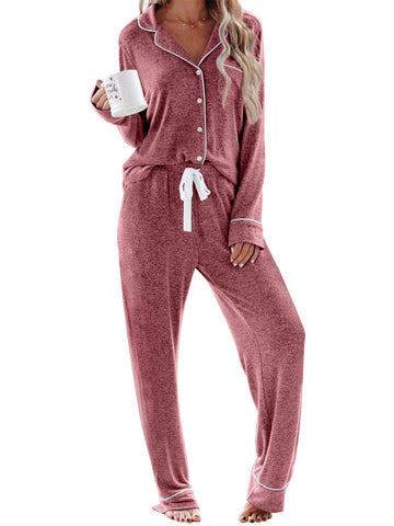 UVN Womens Pajama Sets Long Sleeve Top and Long Pants Soft Pjs Sleepwear Ladies Button Down Lounge Set