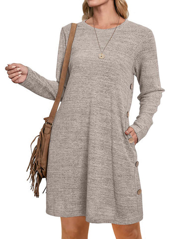 UVN Fall Dresses for Women Long Sleeve Casual Winter Dress with Pockets Buttons Side Tunic Dress
