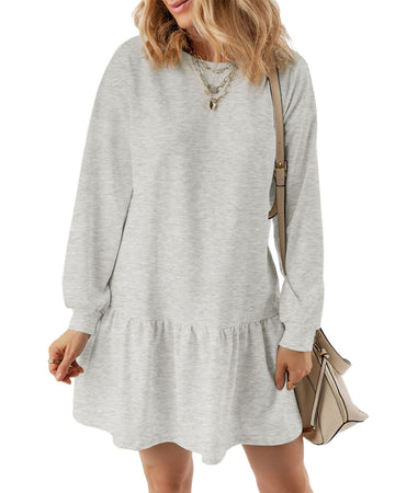 UVN Fall Dresses for Women Winter Long Sleeve Crewneck Oversized Casual Pullover Patchwork Sweatshirt Dress