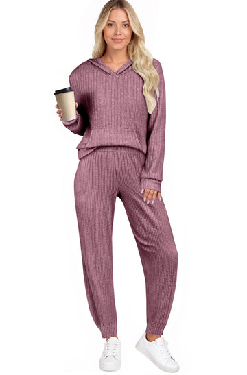 UVN Two Piece Outfits for Women Long Sleeve Hoodies Tops And Pants Pajamas Sets Casual Fall Winter Lounge Set with Pockets