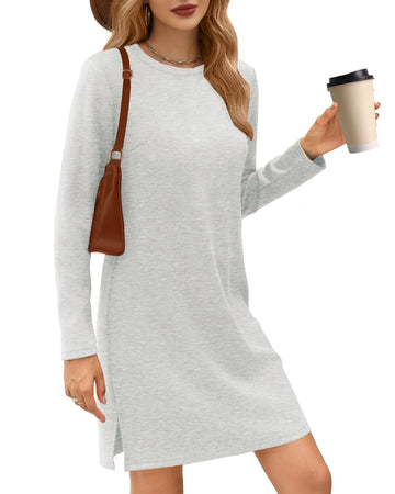 UVN Dresses for Women Fall Winter Long Sleeve Crewneck Casual Pullover Sweatshirt Dress with Side Split