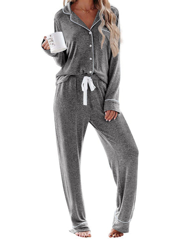 UVN Womens Pajama Sets Long Sleeve Top and Long Pants Soft Pjs Sleepwear Ladies Button Down Lounge Set