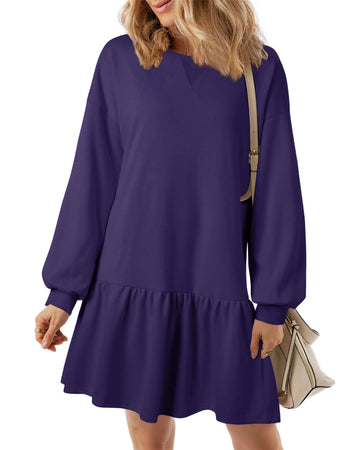 UVN Fall Dresses for Women Winter Long Sleeve Crewneck Oversized Casual Pullover Patchwork Sweatshirt Dress