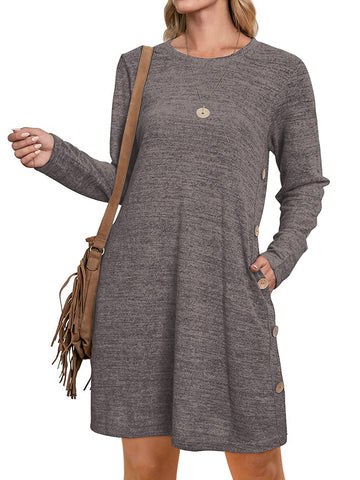 UVN Fall Dresses for Women Long Sleeve Casual Winter Dress with Pockets Buttons Side Tunic Dress