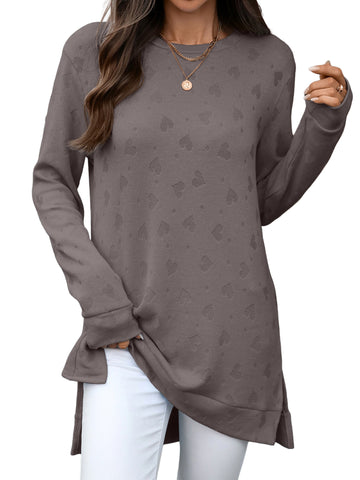 UVN Sweatshirts for Women Crewneck Long Sleeve Shirts Dressy Heart Patchwork Side Split Tops
