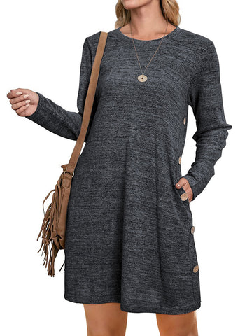 UVN Fall Dresses for Women Long Sleeve Casual Winter Dress with Pockets Buttons Side Tunic Dress