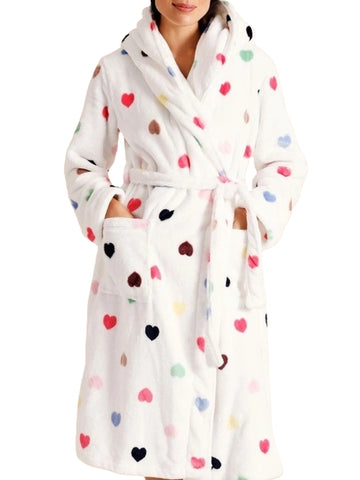 UVN Long Robes for Women Winter Plush Fleece Hooded Bathrobe Soft Cozy Fluffy Sleepwear Nightgown with Pockets