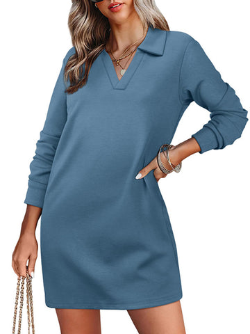UVN Dresses for Women Long Sleeve Lapel Neck Dress Fall Casual Sweatshirt Dresses