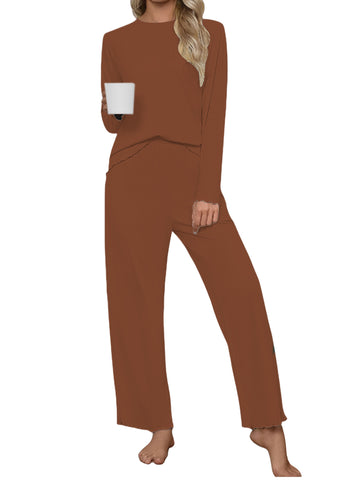 UVN Fall Womens 2 Piece Pajamas Set Loungewear Long Sleeve Tops and Pants Soft Lounge Sets