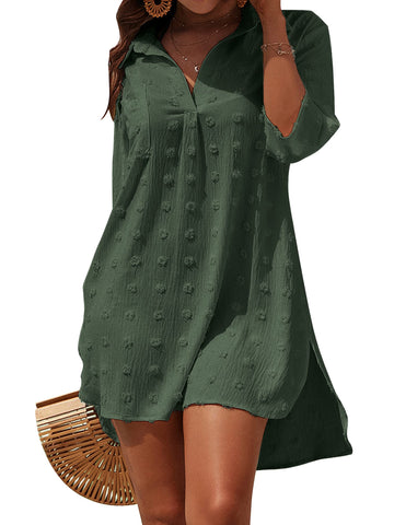 UVN Summer Swimsuit Coverups for Womens Chiffon Bikini Swimwear Beach Cover-Ups Ladies Loose Pom Pom Shirt Dress