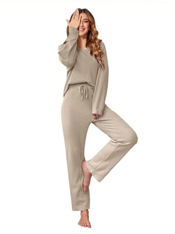 UVN Two Piece Sets for Women Casual Outfits Sets Textured Long Sleeve Shirts and Long Pants Lounge Set Fall Pajama Sets with Pockets