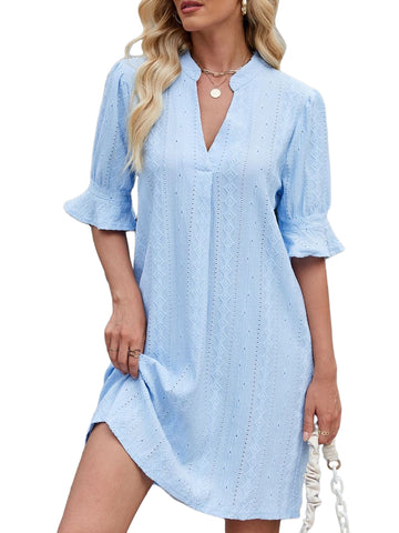 UVN Summer Dresses for Women Ruffle Short Sleeve Dress Casual V Neck T Shirt Dress