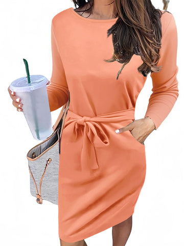 UVN Fall Dresses for Women Striped T Shirt Dress Casual Midi Dress Long Sleeve Sundress with Pockets