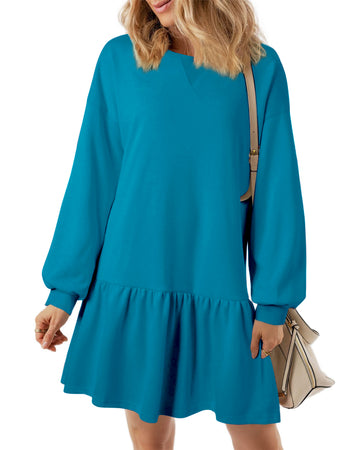 UVN Fall Dresses for Women Winter Long Sleeve Crewneck Oversized Casual Pullover Patchwork Sweatshirt Dress