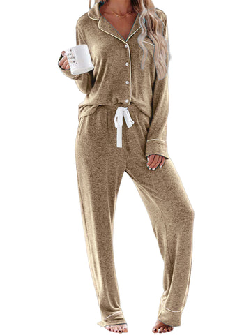 UVN Womens Pajama Sets Long Sleeve Top and Long Pants Soft Pjs Sleepwear Ladies Button Down Lounge Set