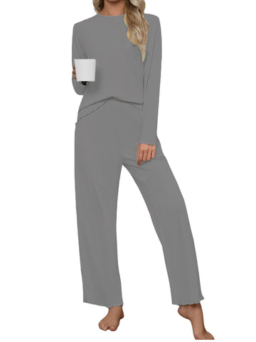UVN Fall Womens 2 Piece Pajamas Set Loungewear Long Sleeve Tops and Pants Soft Lounge Sets