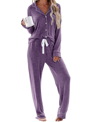 UVN Womens Pajama Sets Long Sleeve Top and Long Pants Soft Pjs Sleepwear Ladies Button Down Lounge Set