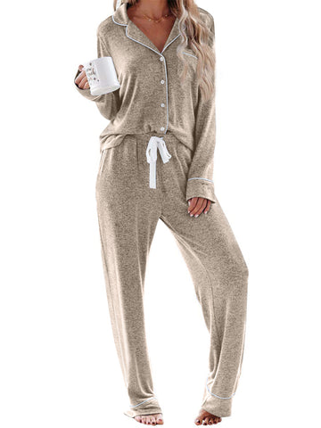 UVN Womens Pajama Sets Long Sleeve Top and Long Pants Soft Pjs Sleepwear Ladies Button Down Lounge Set