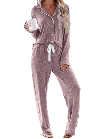 UVN Womens Pajama Sets Long Sleeve Top and Long Pants Soft Pjs Sleepwear Ladies Button Down Lounge Set