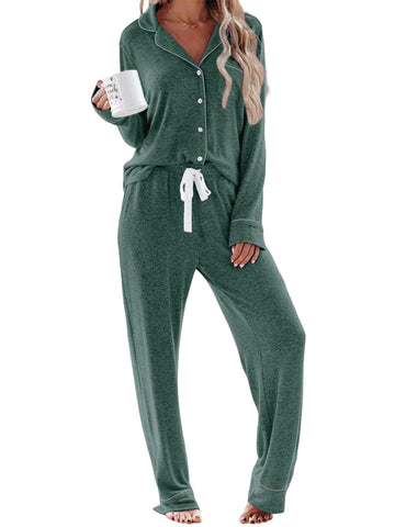 UVN Womens Pajama Sets Long Sleeve Top and Long Pants Soft Pjs Sleepwear Ladies Button Down Lounge Set