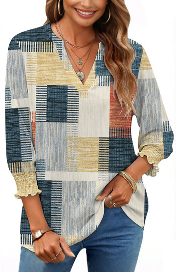 UVN Summer V Neck Womens Blouses Dressy Casual 3/4 Sleeve Shirts Ladies Tunic Tops