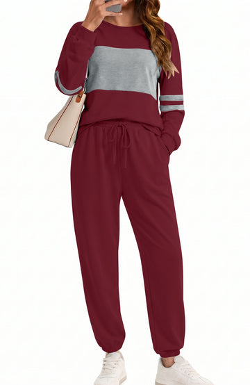UVN Tracksuit for Women Colorblock Striped Sweatsuit Casual 2 Piece Sweatshirts Sweatpants Jogger Set Outfits