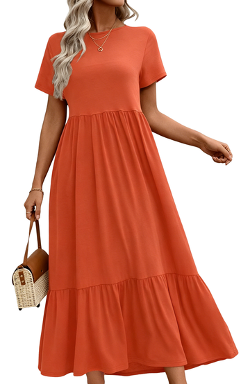 UVN Long Dresses for Women Summer Short Sleeve Casual Crewneck Maxi Dress with Pockets