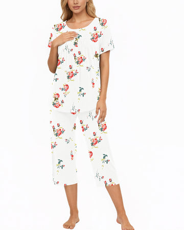 UVN Womens Pajama Sets Short Sleeve Crewneck Tops and Capri Pant Lounge Set Ladies Pjs Sleepwear Loungewear 2 Piece Outfit