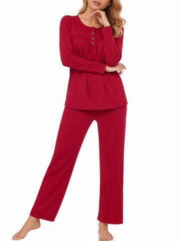 UVN Womens Pajama Sets Long Sleeve Crewneck Tops and Long Pajama Pants 2 Piece Lounge Set Sleepwear Fall Oufits Loungewear